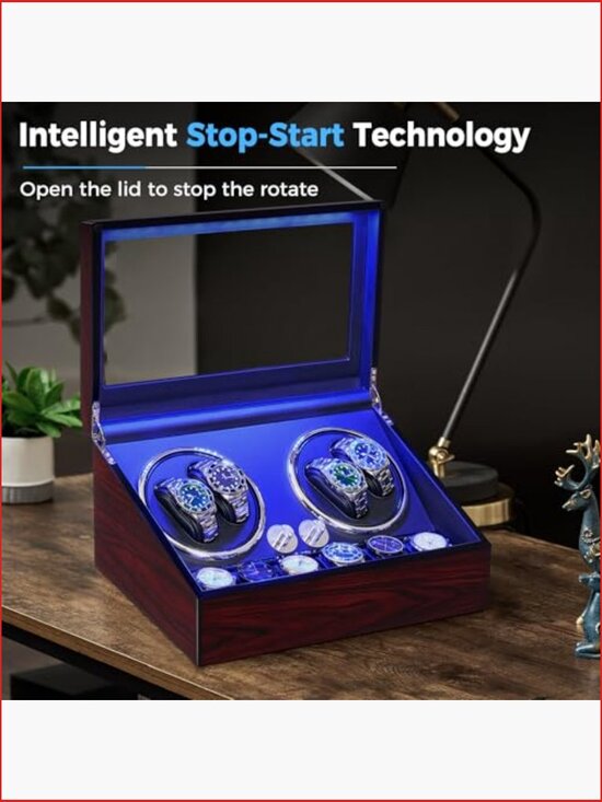 4+6 Watch Winder with Super Quiet Motor, Piano Paint Finish, LED Backlight, 4 main image 7